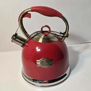 Tea Kettle Stovetop Whistling Teapot Stainless Steel Red 3.0-Quart New